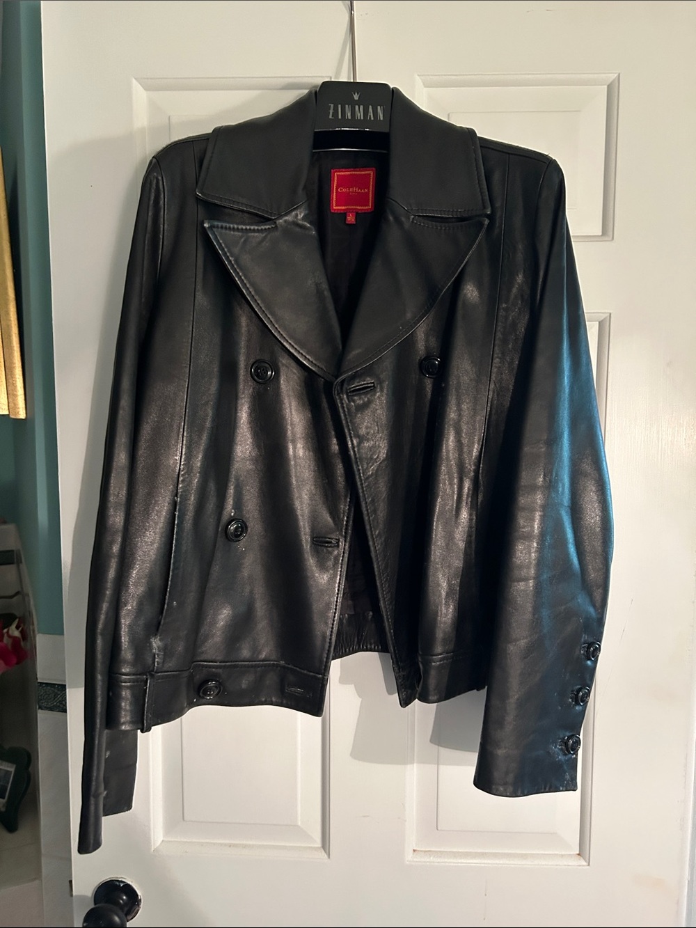 Cole Haan Black Double-Breasted Leather Jacket